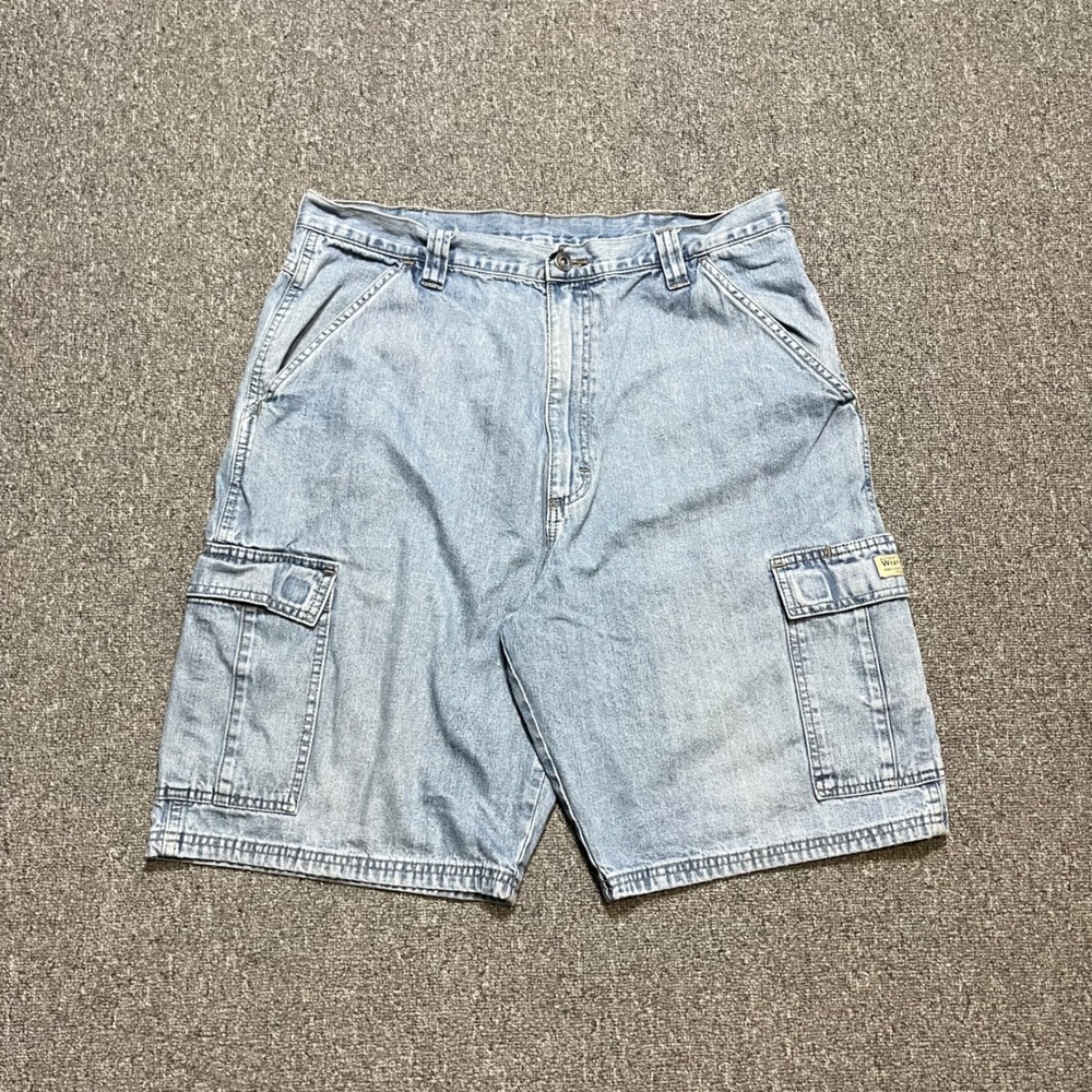 Wrangler Mens Denim Cargo Shorts Light Wash 100% Cotton Size 34